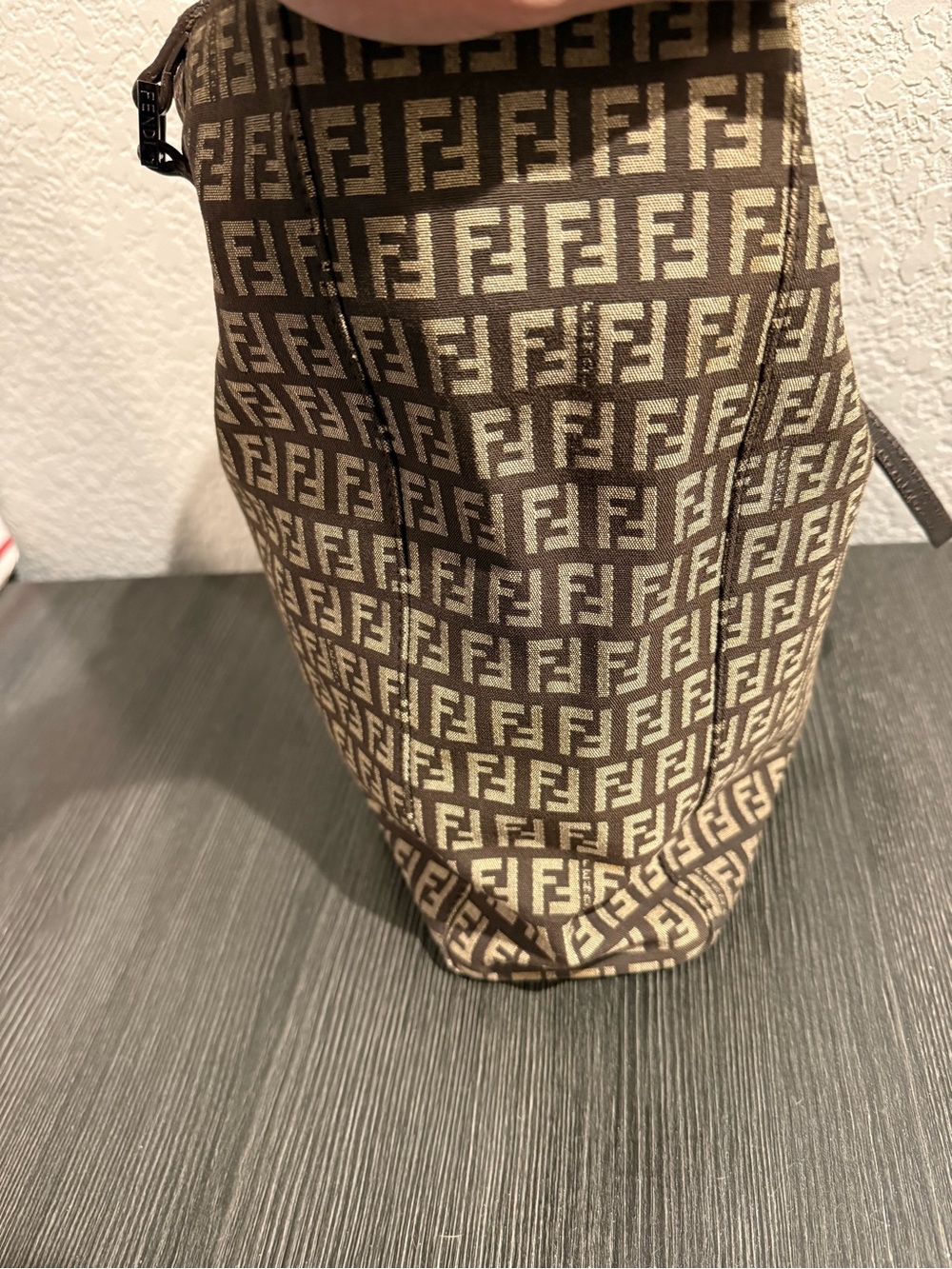 Fendi Brown Monogram Canvas and Leather Tote with Dark Brown Leather handles. - Picture 4 of 16